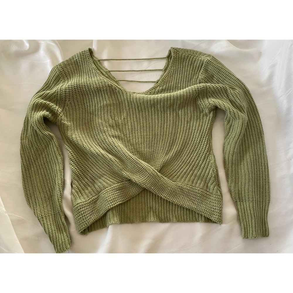 Poof Apparel Green Sweater With Cut Outs (L)